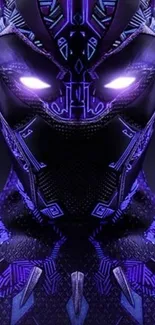 Futuristic purple mask with glowing eyes in a digital art style.