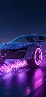 Futuristic sports car with purple neon lighting.