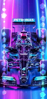 Futuristic neon race car with dynamic lines and vibrant colors.