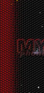 Red and black grid wallpaper with 'My Phone' text.