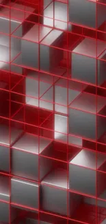 Futuristic red and grey cubes creating abstract geometric wallpaper.