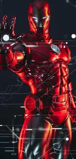 Futuristic red armor design showcasing superhero style.