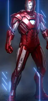 Futuristic red armor mobile wallpaper with metallic design.