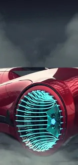 Mobile wallpaper of a futuristic red car with glowing teal wheels.