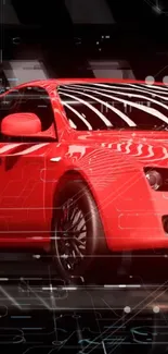 Futuristic red car with digital effects in a stylish design.