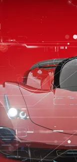 Futuristic red sports car with digital accents.