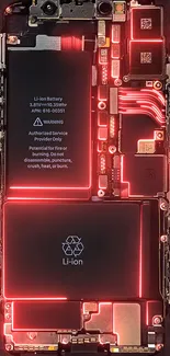 Futuristic red circuitry with glowing Li-ion battery detail.