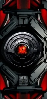 Futuristic wallpaper with a central red-eye tech design.