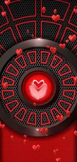 Futuristic red heart with geometric patterns on mobile wallpaper.