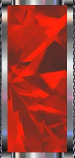 Futuristic red metallic wallpaper with geometric patterns.
