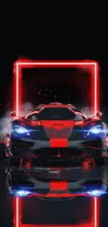 Futuristic car with red neon lights in digital artwork.