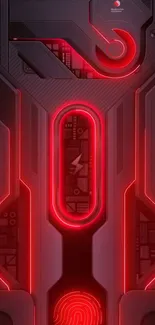 Futuristic mobile wallpaper with red neon tech design.