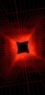 Futuristic red neon tunnel with grid pattern and abstract design.