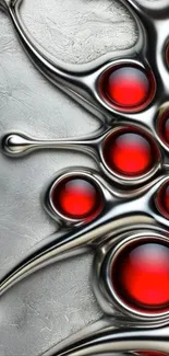 Futuristic design with red orbs on metallic background.