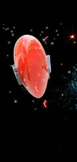 Futuristic red orb glowing in cosmic darkness.