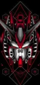 Futuristic red robot wallpaper with black background.