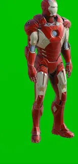 Futuristic red and white robot on green background wallpaper.