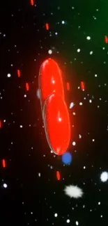 Futuristic red capsules floating in space with a cosmic background.