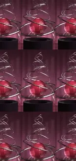 Abstract red sphere with spirals mobile wallpaper.