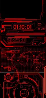 Futuristic red tech wallpaper with digital elements.