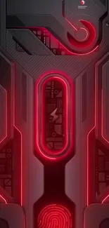 Futuristic red and black tech digital wallpaper with circuit design.