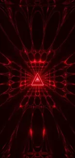 Futuristic dark wallpaper with red glowing triangle.