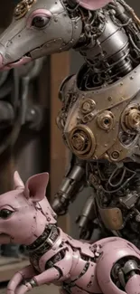 Futuristic steampunk robot animals design wallpaper.