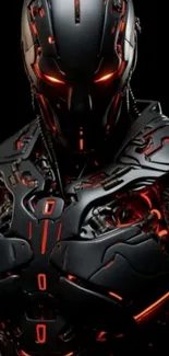 Futuristic robot with glowing red design.