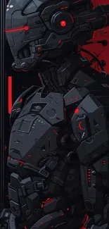 Futuristic robot with red accents.