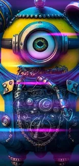 Futuristic robot with yellow and blue design, perfect for tech lovers' wallpapers.