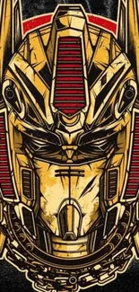 Intricate futuristic robot wallpaper design with golden hues and detailed artwork.