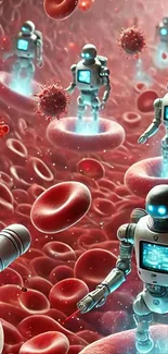 Miniature robots exploring a bloodstream.