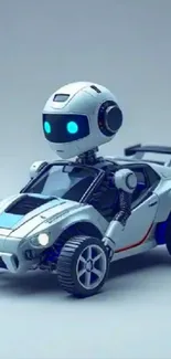 Futuristic robot driving a sleek car.