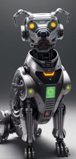 Futuristic robot dog with metallic design on gray background.