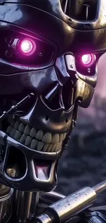 Futuristic robot face with glowing eyes