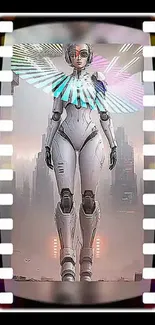 Futuristic robot with wings, sci-fi theme.