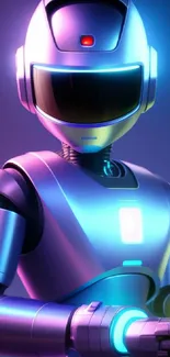 Futuristic robot with neon lights on mobile wallpaper.