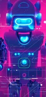 Futuristic robot with neon colors in a vibrant digital wallpaper.