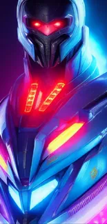 Futuristic robot with neon lights in a sci-fi theme wallpaper.