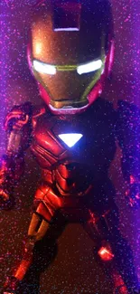 Futuristic robot with neon lights in red and purple color scheme mobile wallpaper.