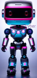 Futuristic neon robot mobile wallpaper with a cyber theme.