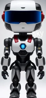 Futuristic robot with a sleek design on a gray background.