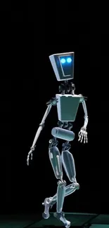 A sleek futuristic robot on a dark background.