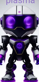 Futuristic robot with glowing purple accents background.