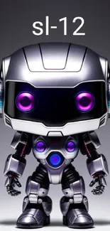 Futuristic robot with metallic and purple design on mobile wallpaper.