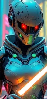 Futuristic robot with neon glow standing boldly.