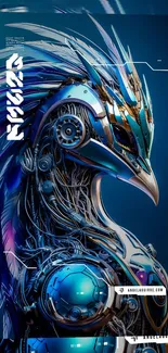 Futuristic robotic bird with metallic details on mobile wallpaper.