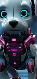 Futuristic robotic dog on a tech-inspired background.