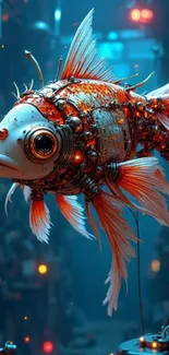 Futuristic robotic fish in underwater setting.
