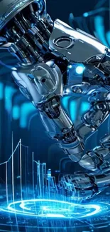 Futuristic robotic hand in blue digital setting